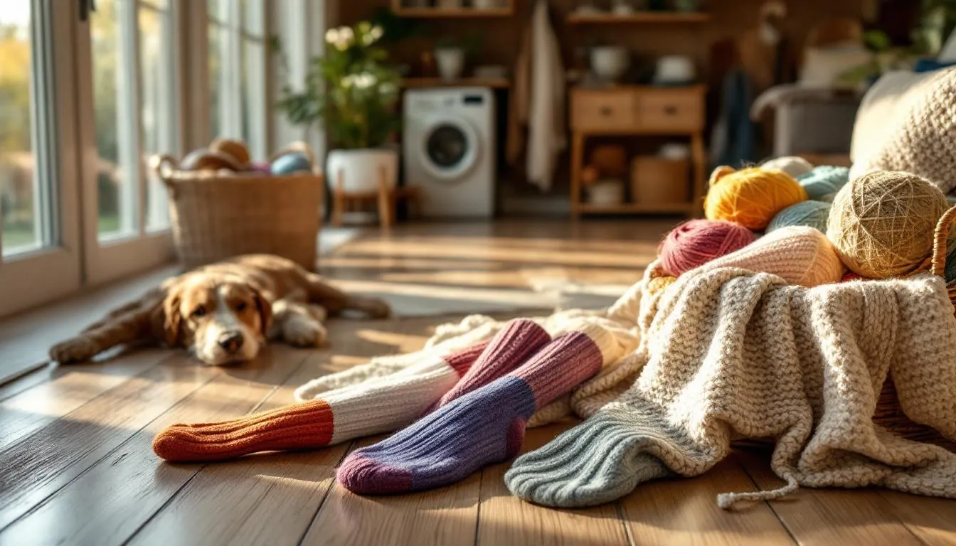 Interior acogedor con calcetines de lana