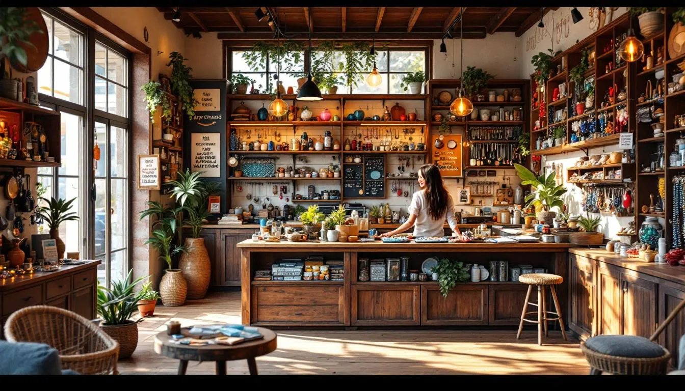 Interior tienda artesanal de cuentas en Chile