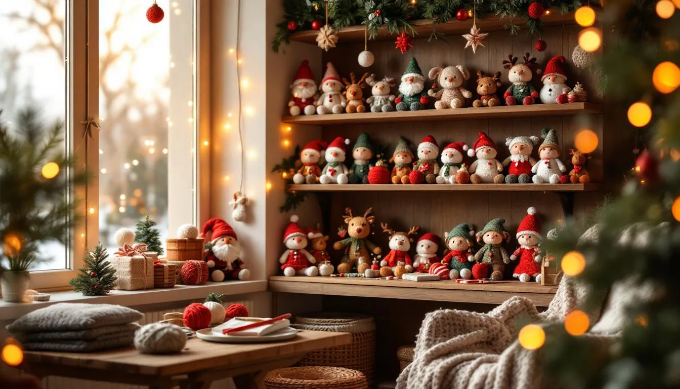 Salón acogedor con amigurumis navideños hechos a