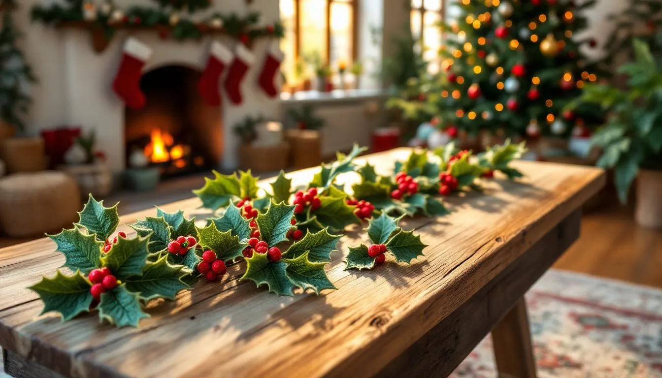 Salón acogedor decorado para Navidad artesanal