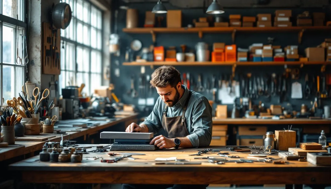 Taller profesional afilado tijeras luz natural