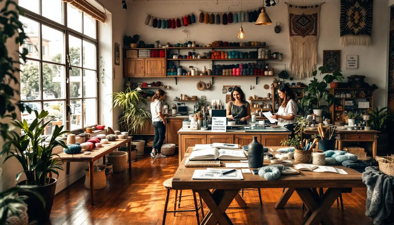 Interior acogedor de tienda artesanal chilena