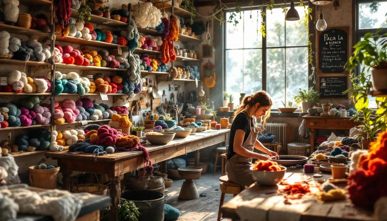 Taller artesanal de hilos de alpaca coloridos