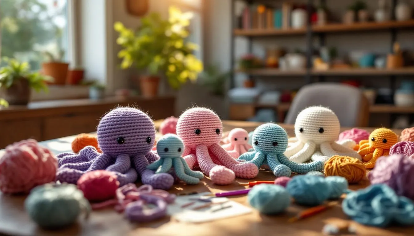 Habitación de manualidades con amigurumis crochet