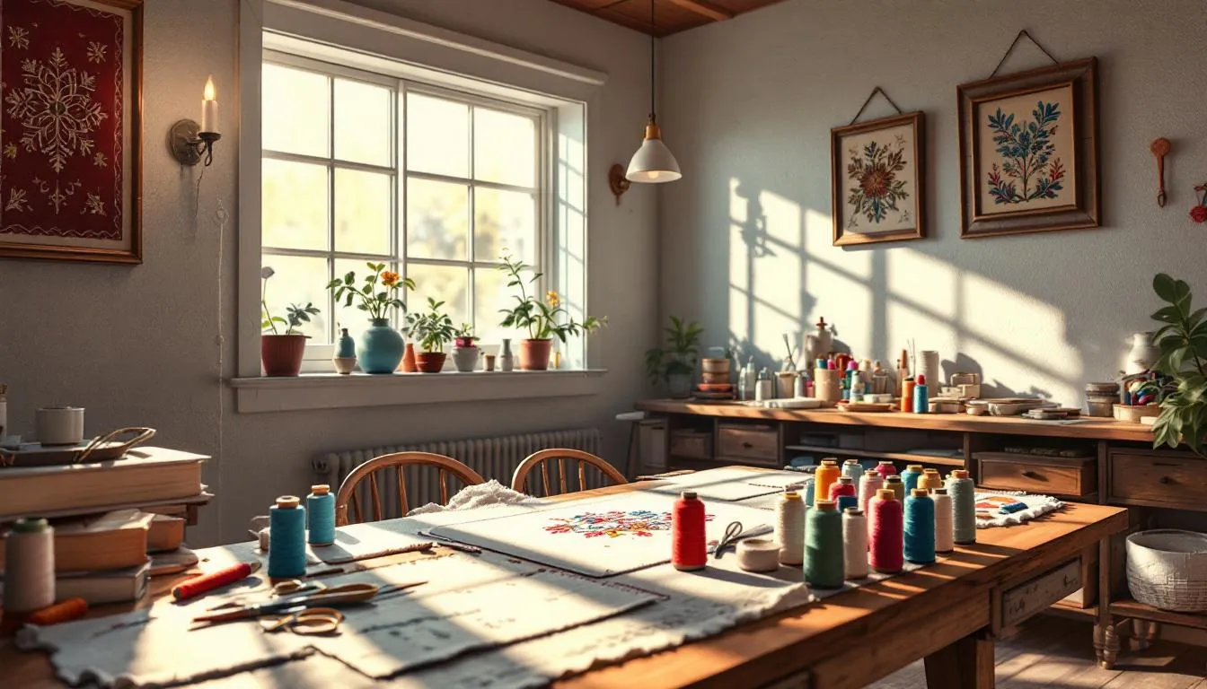 Taller de costura acogedor con luz natural