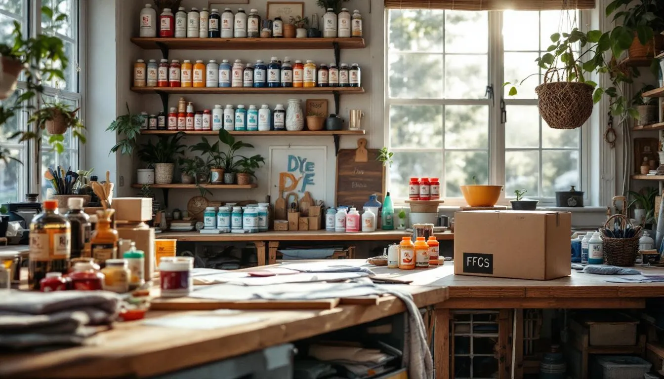 Estudio artesanal organizado con tintes Rit