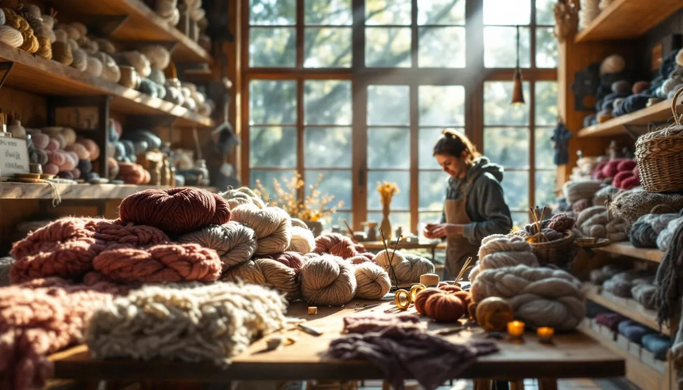 Tienda artesanal de lana con luz natural