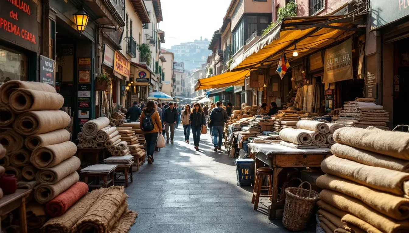 Mercado de telas con arpillera en Santiago