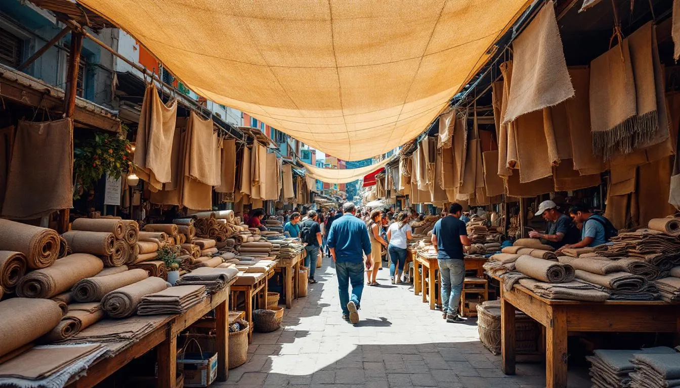 Mercado de telas con arpillera en Santiago