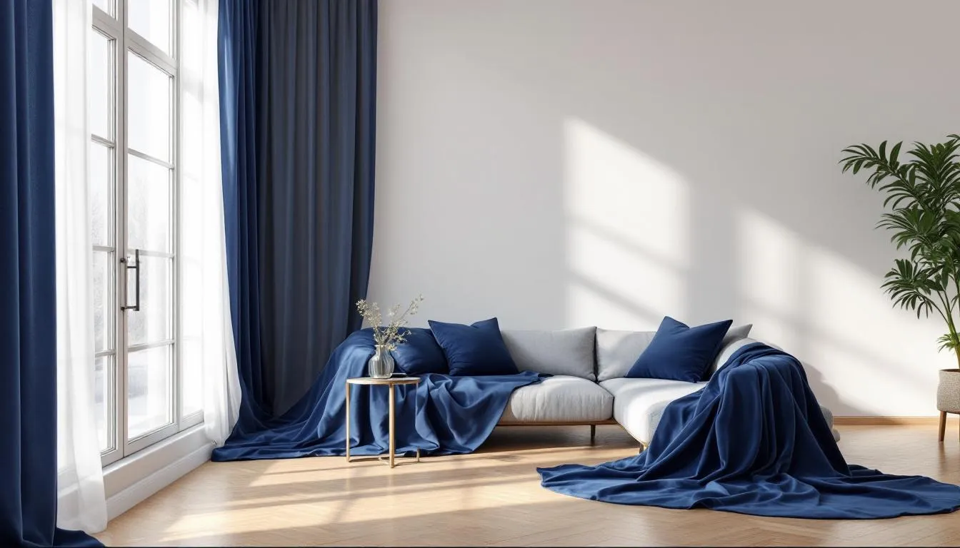 Interior moderno elegante con telas azul royal