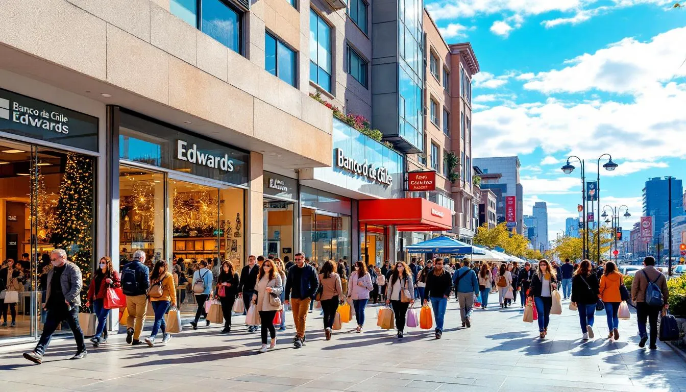 Distrito comercial moderno y animado en Chile
