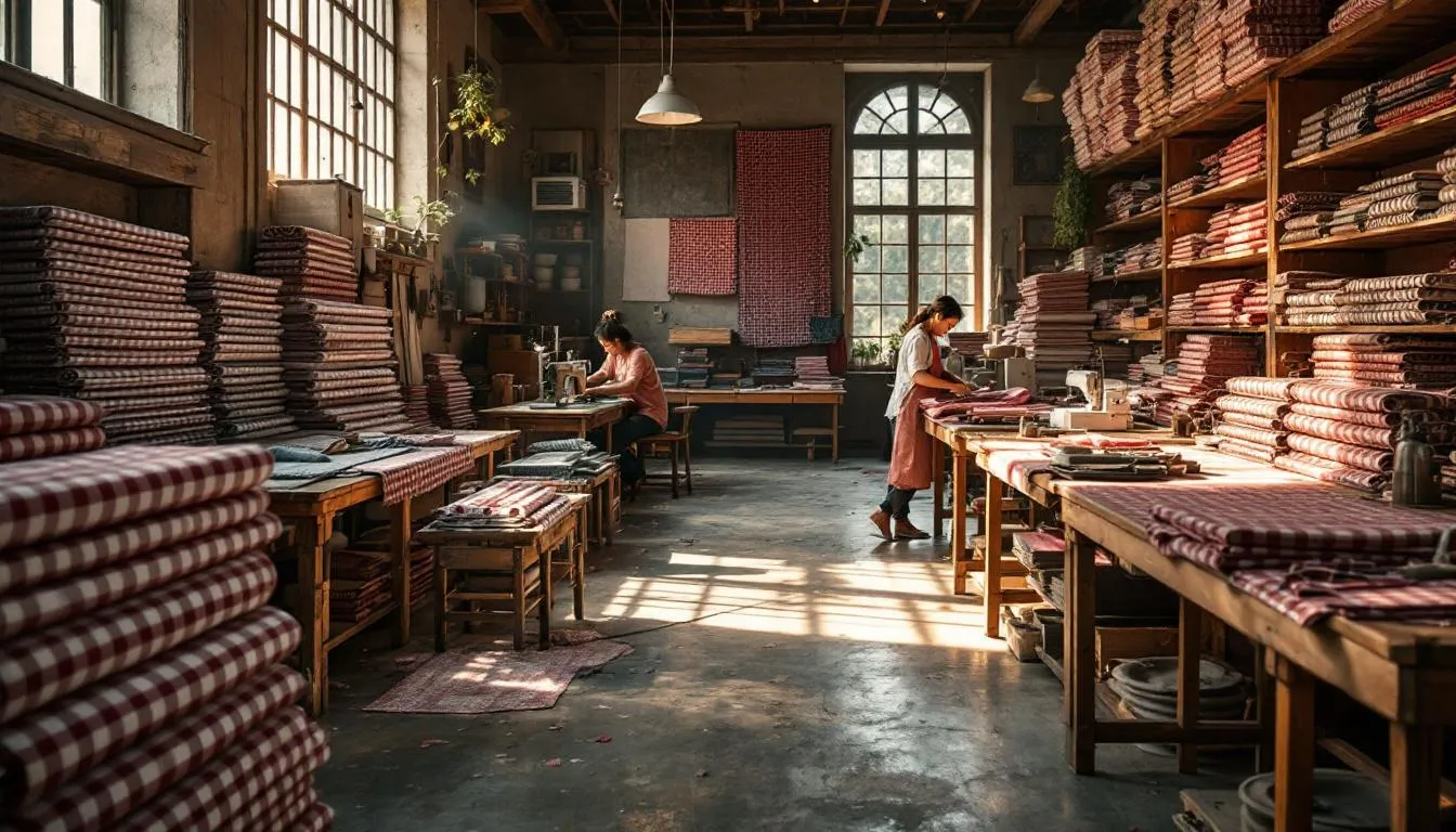 Taller textil tradicional con artesanos trabajando