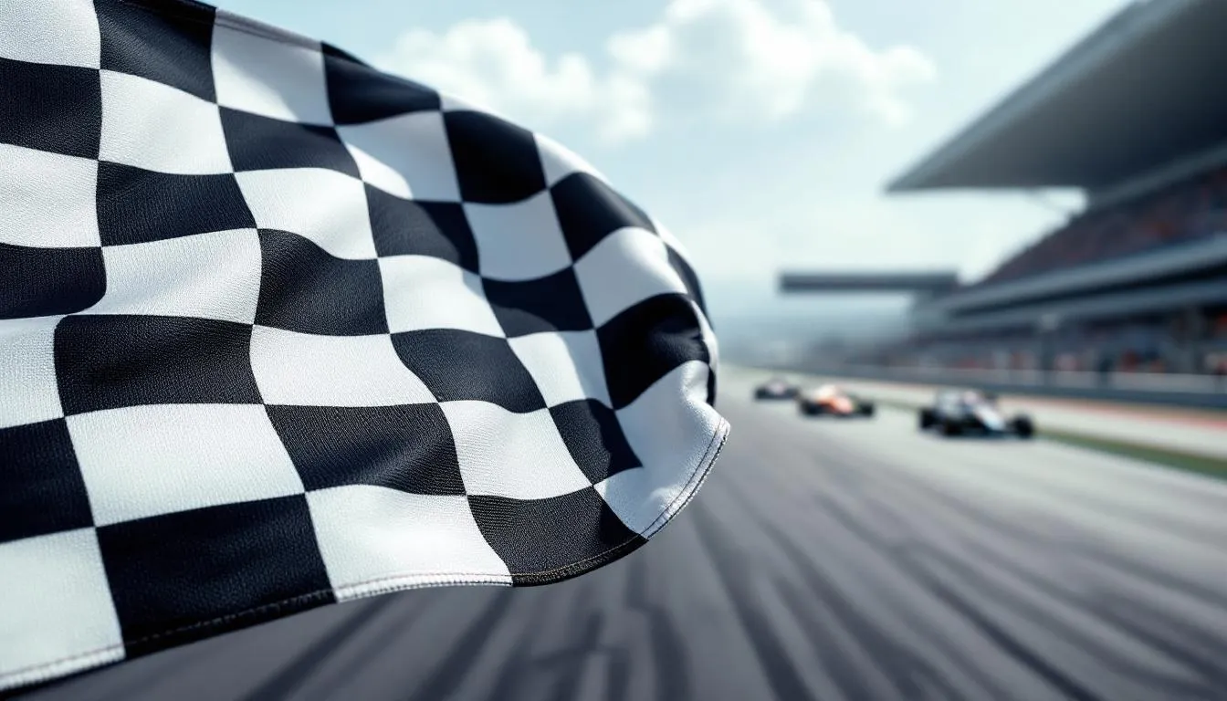 Bandera a cuadros ondeando en circuito motor