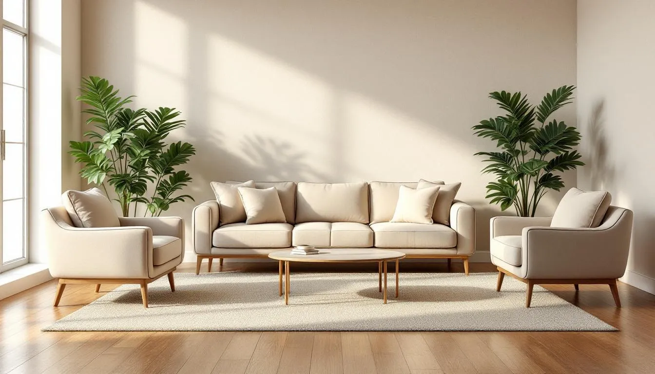 Salón moderno elegante con tonos beige