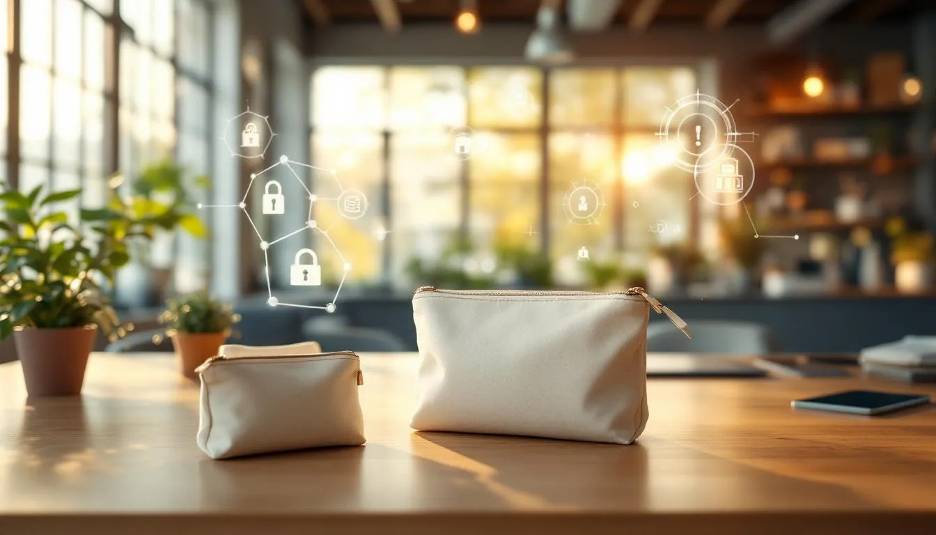 Espacio de trabajo moderno con estuches ecológicos