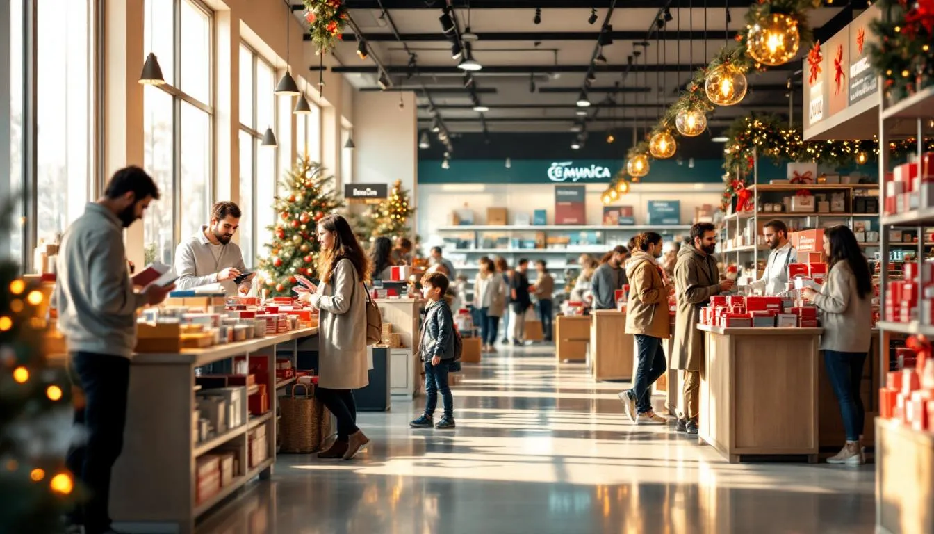 Tienda moderna con vales y bonos navideños