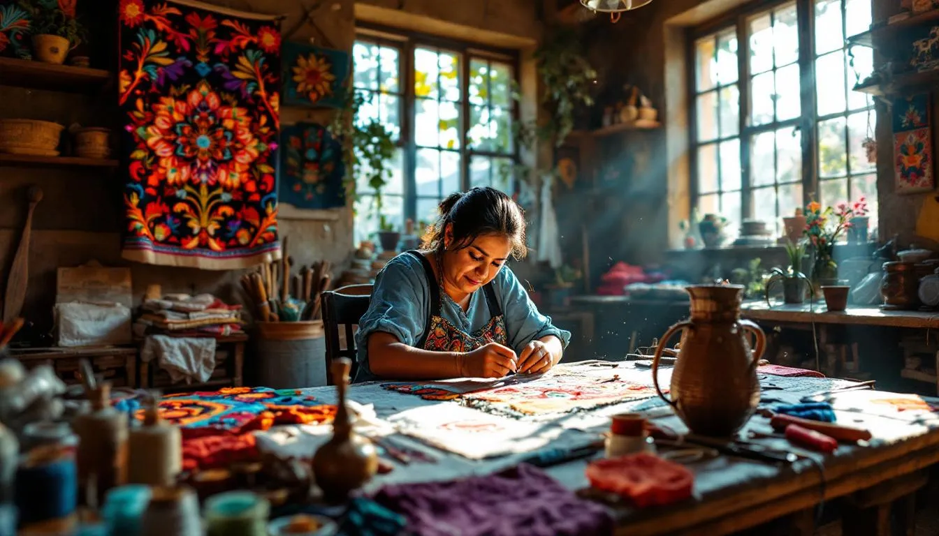 Taller tradicional mexicano con bordados Tenango