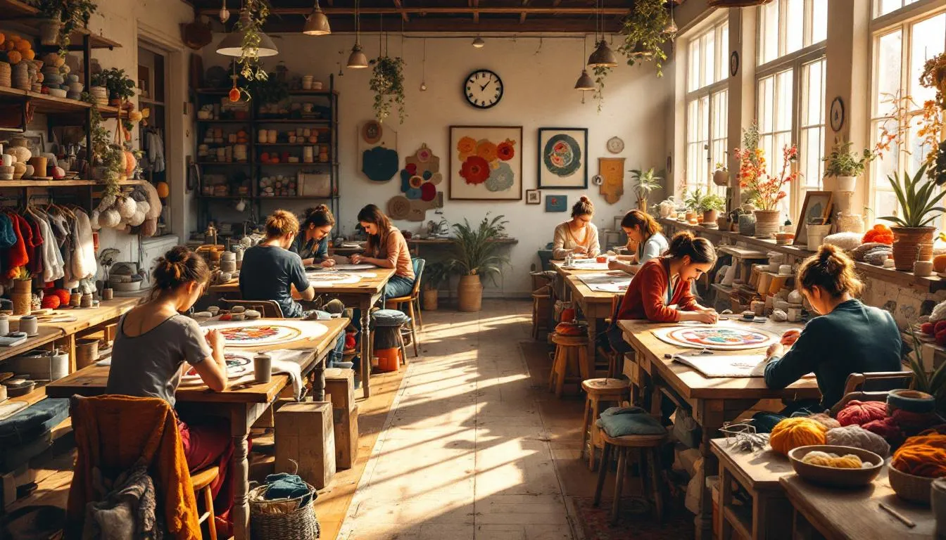 Taller artesanal de bordado en lana iluminado