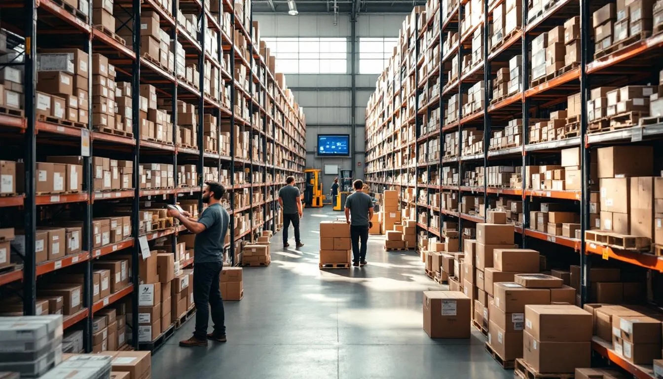 Almacén ocupado con trabajadores y productos Dritz