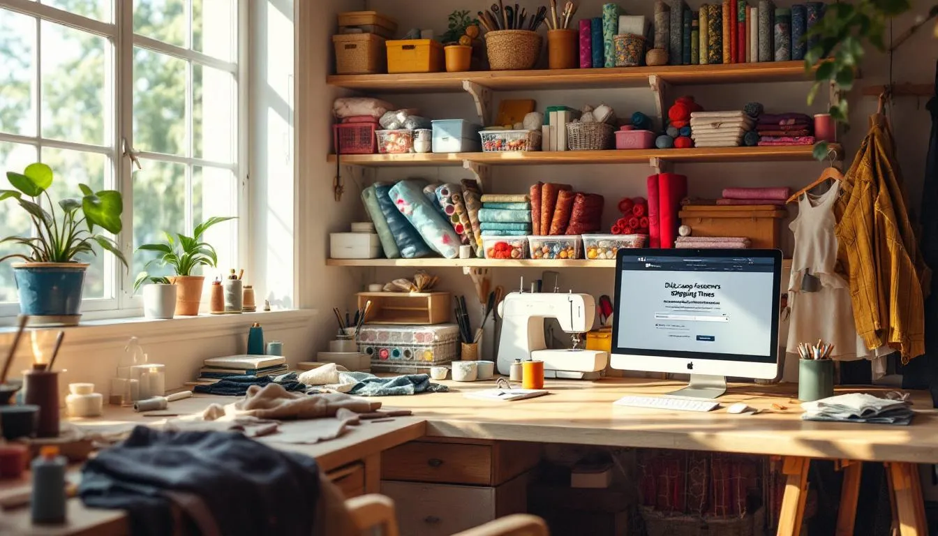 Taller de costura acogedor con telas y
