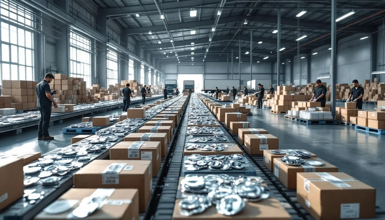 Almacén logístico moderno con broches metálicos