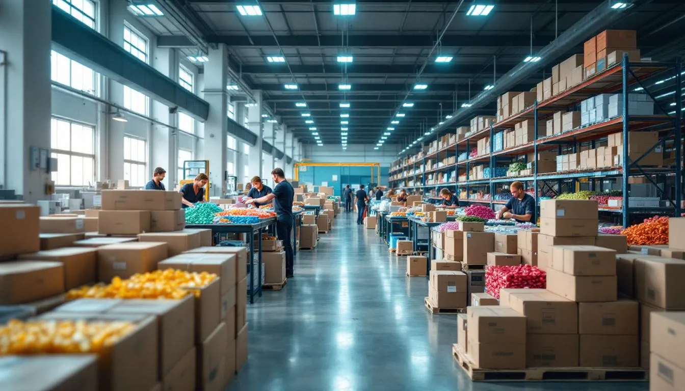 Interior de almacén moderno con clips plásticos