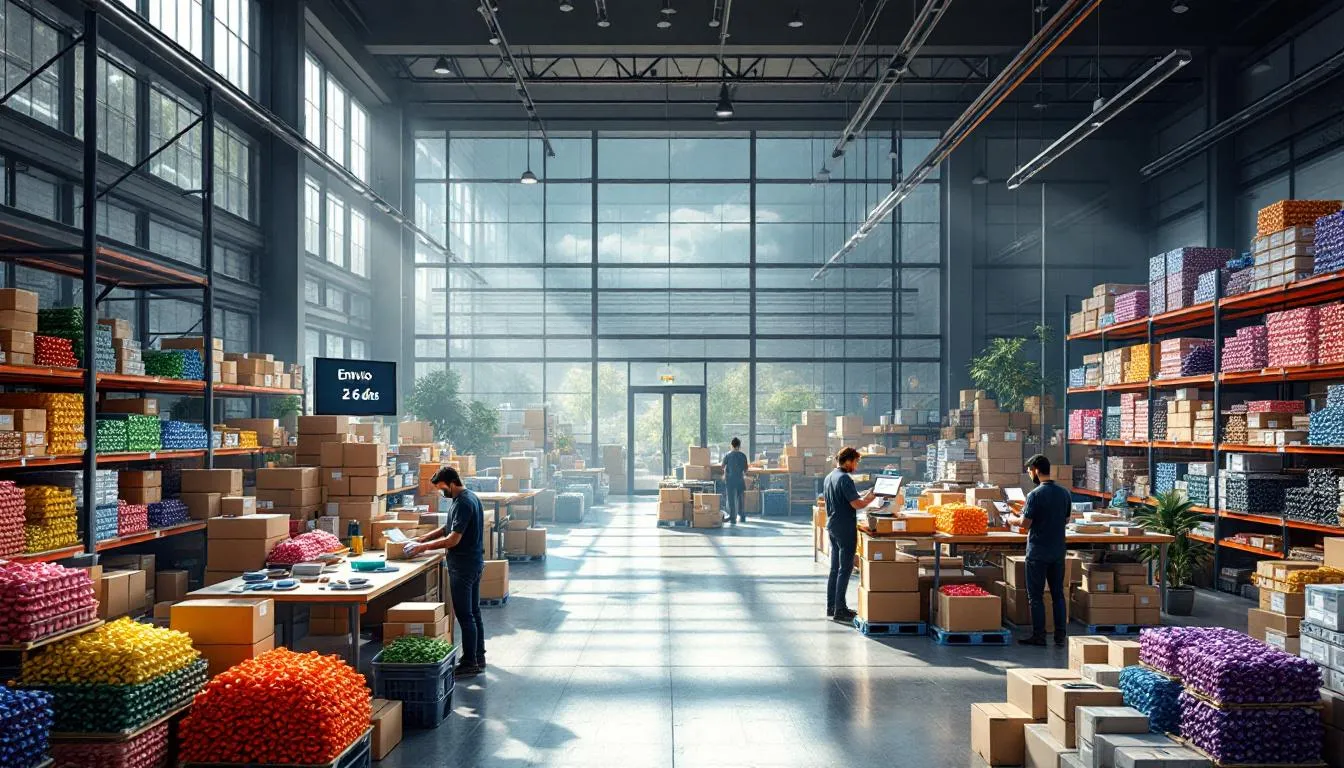 Interior moderno almacén con clips coloridos