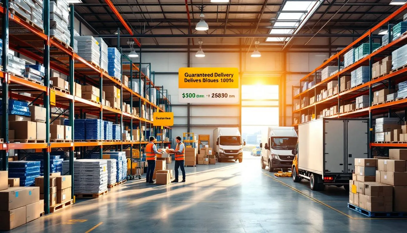 Almacén logístico moderno con trabajadores