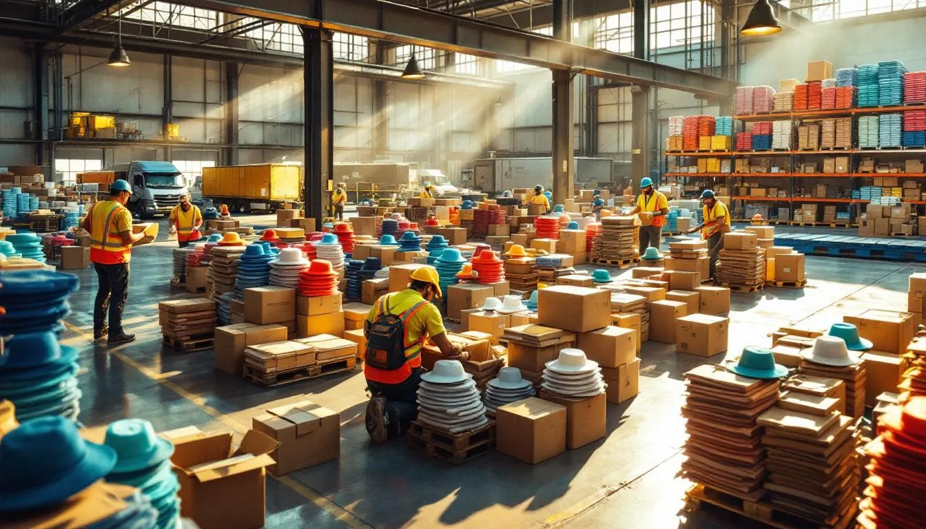 Almacén activo con gorras de cubo coloridas