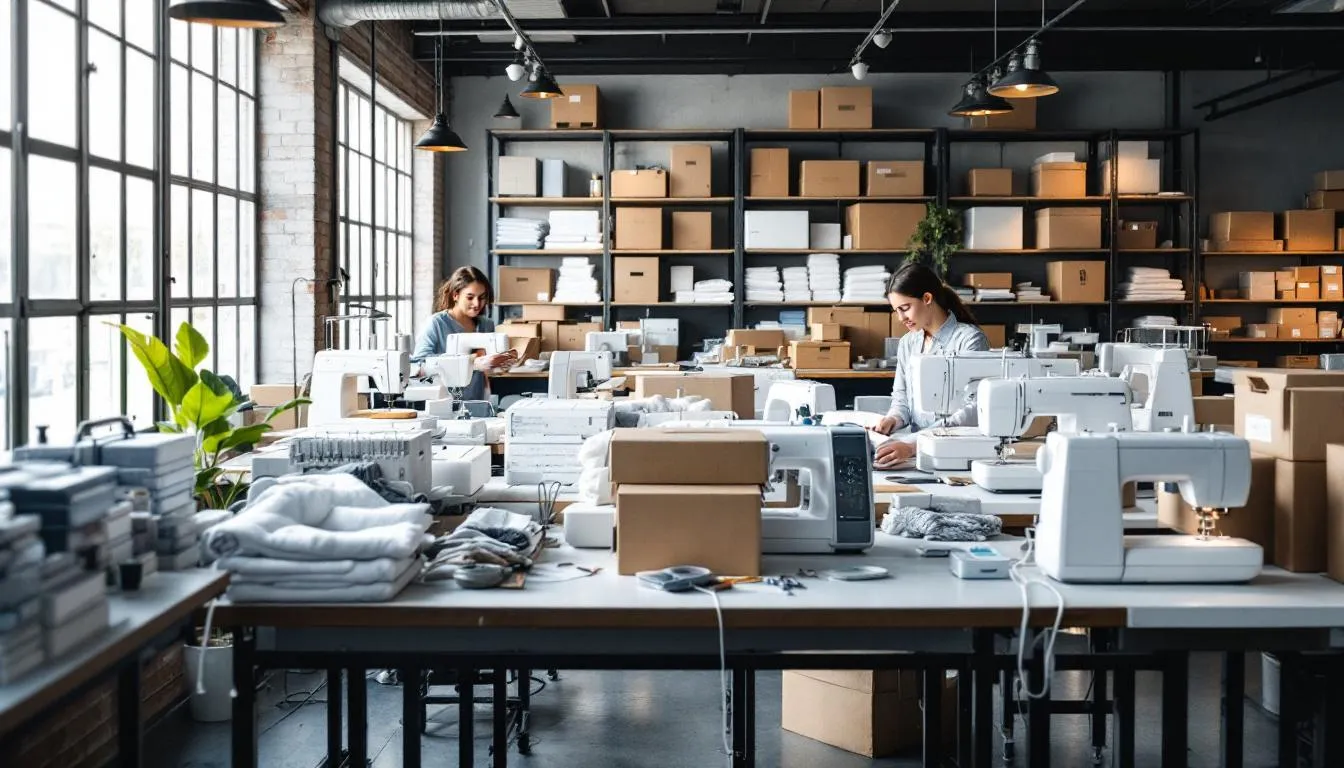 Espacio moderno de costura y empaquetado