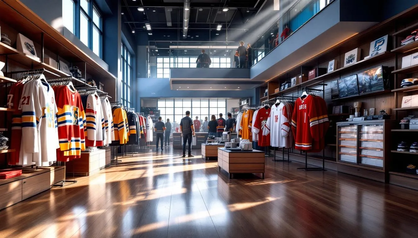 Tienda de deportes con camisetas de hockey