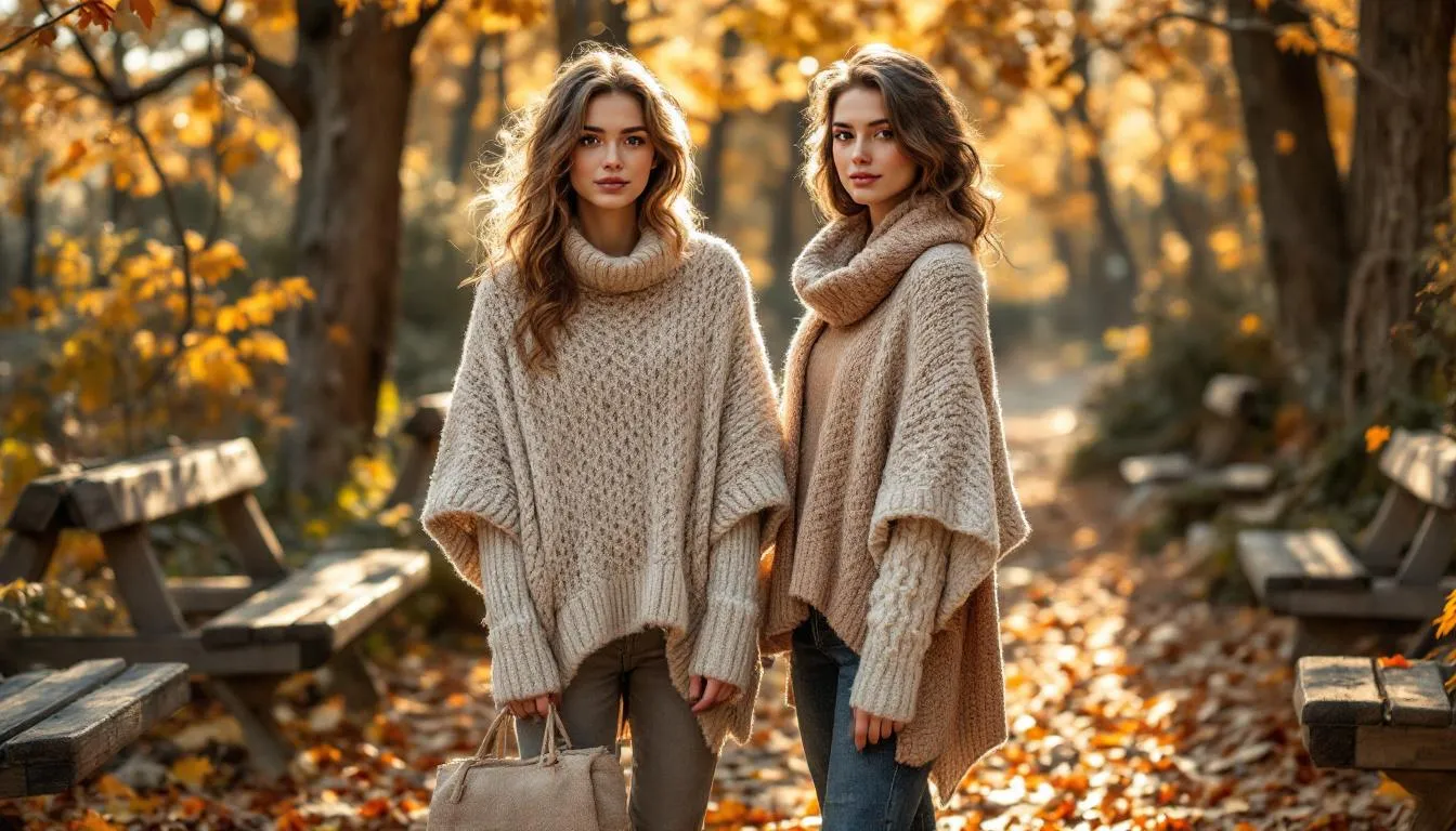Modelos con ponchos retro en otoño