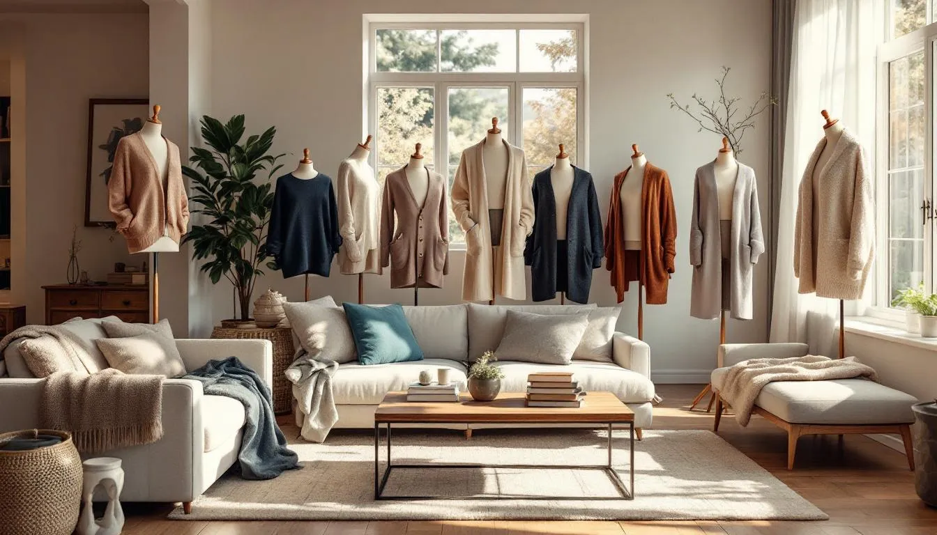 Sala moderna con cardigans variados