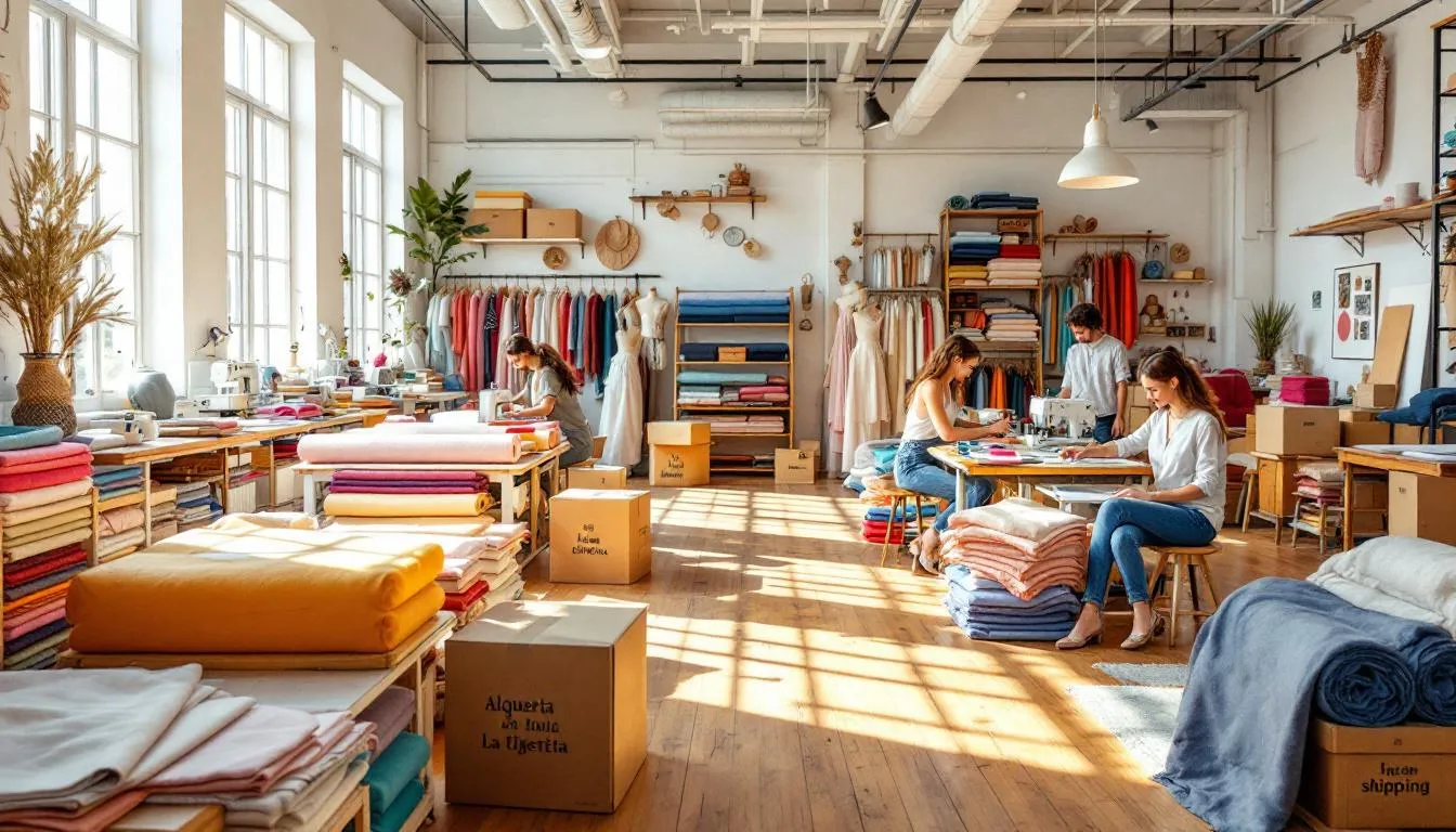 Taller textil moderno con telas coloridas