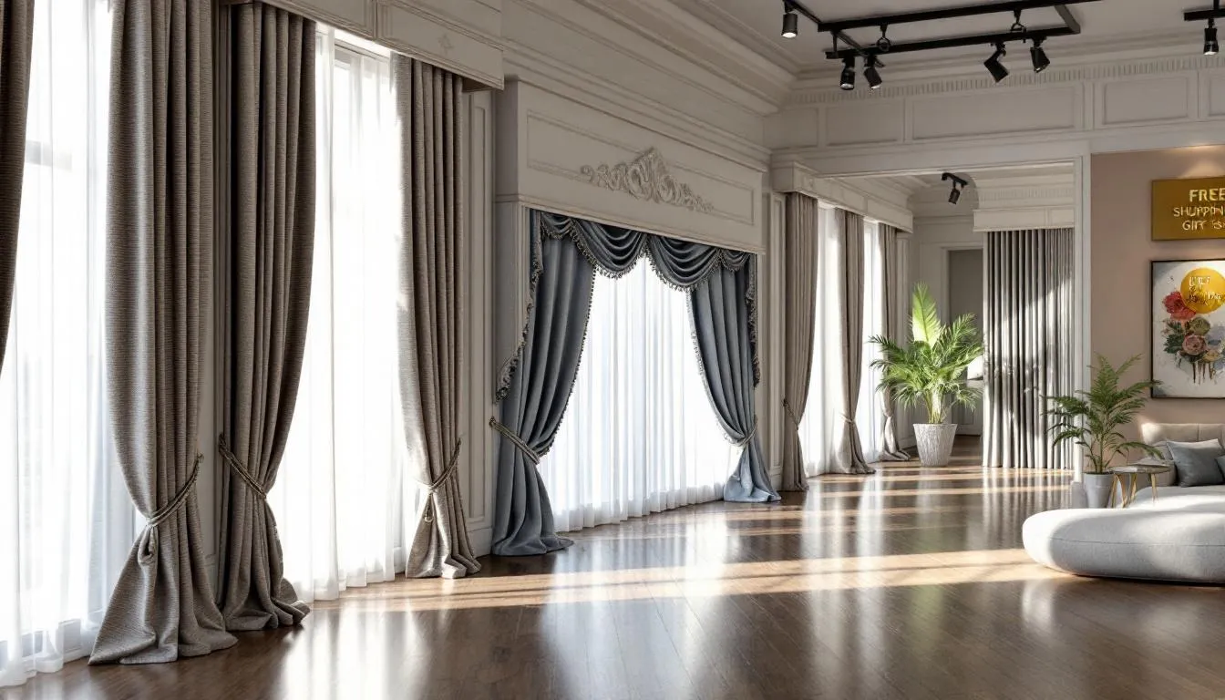 Escaparate de cortinas y molduras elegantes