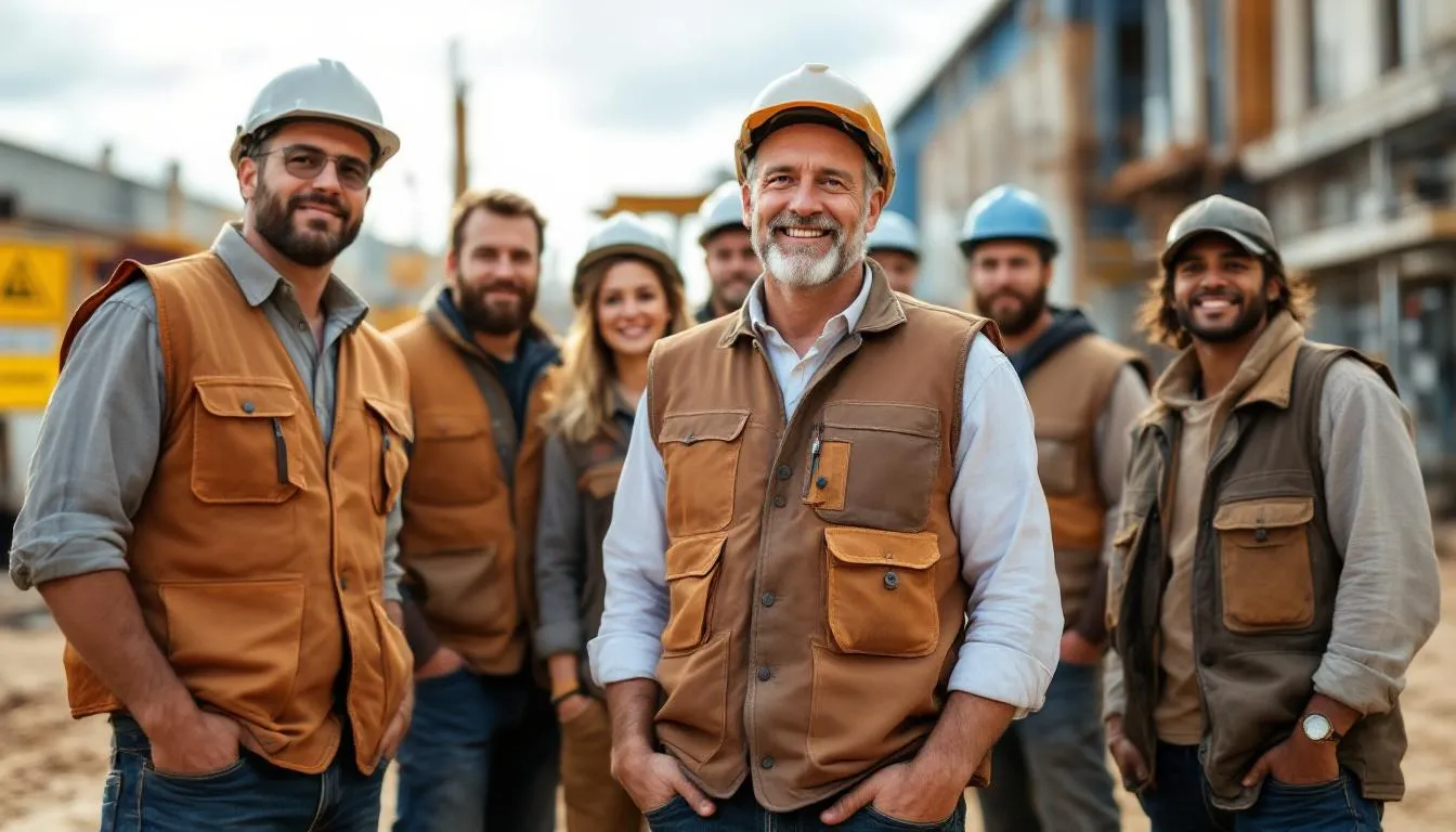 Trabajadores con chalecos resistentes en obra