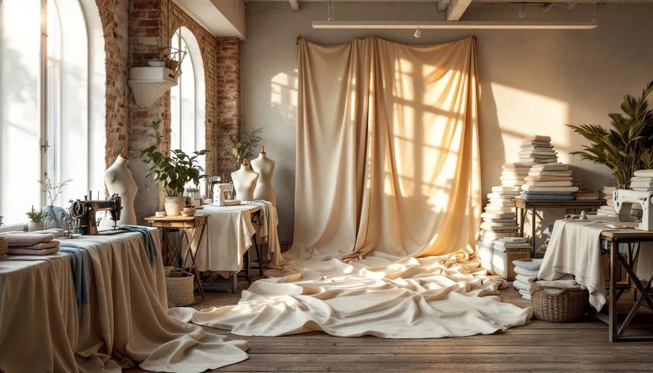 Taller iluminado con telas chalis elegantes