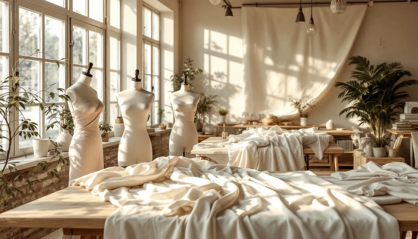 Taller artesanal luminoso con tejidos chalis