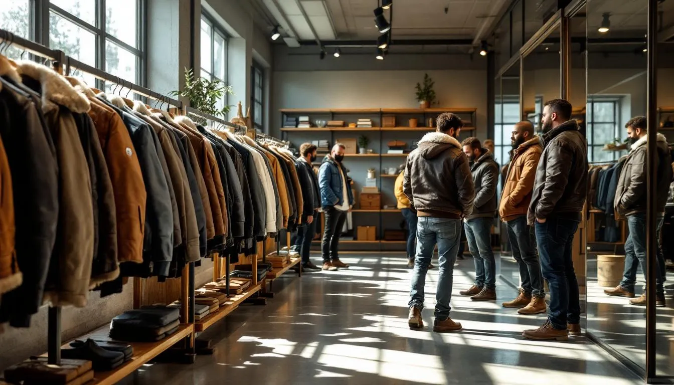 Tienda moderna con chaquetas aviador para hombres