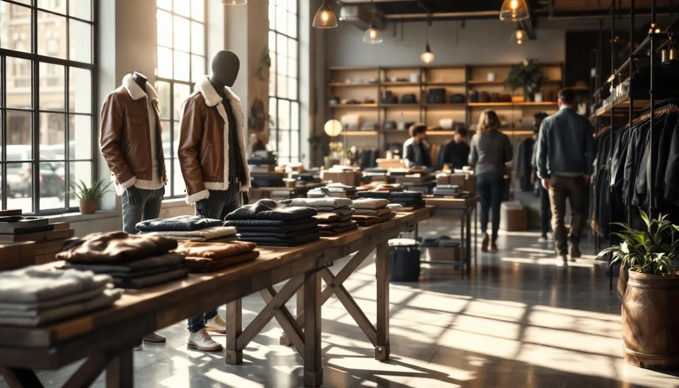 Interior de tienda moderna con chaquetas aviador