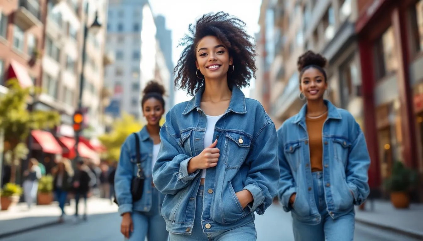 Mujeres con chaquetas vaqueras urbanas diversas