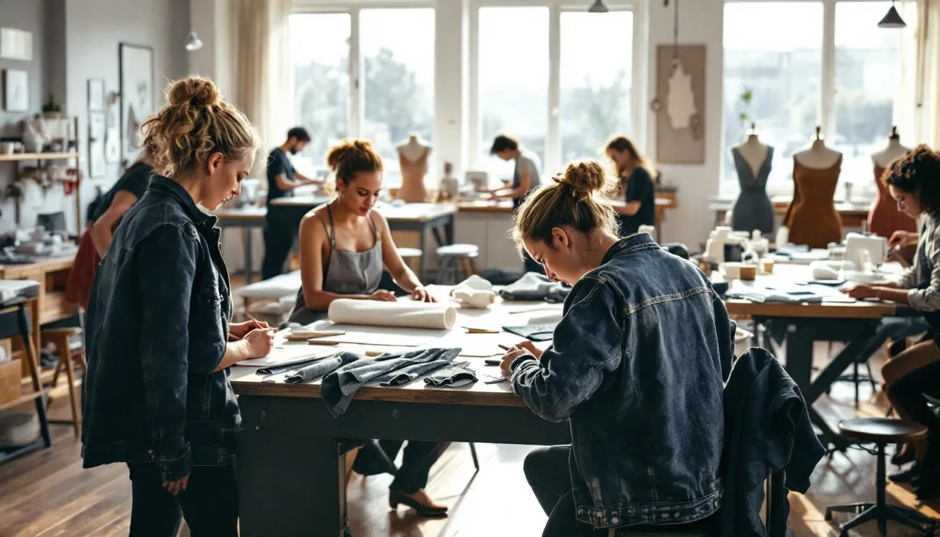 Estudio moderno de costura con chaquetas sin