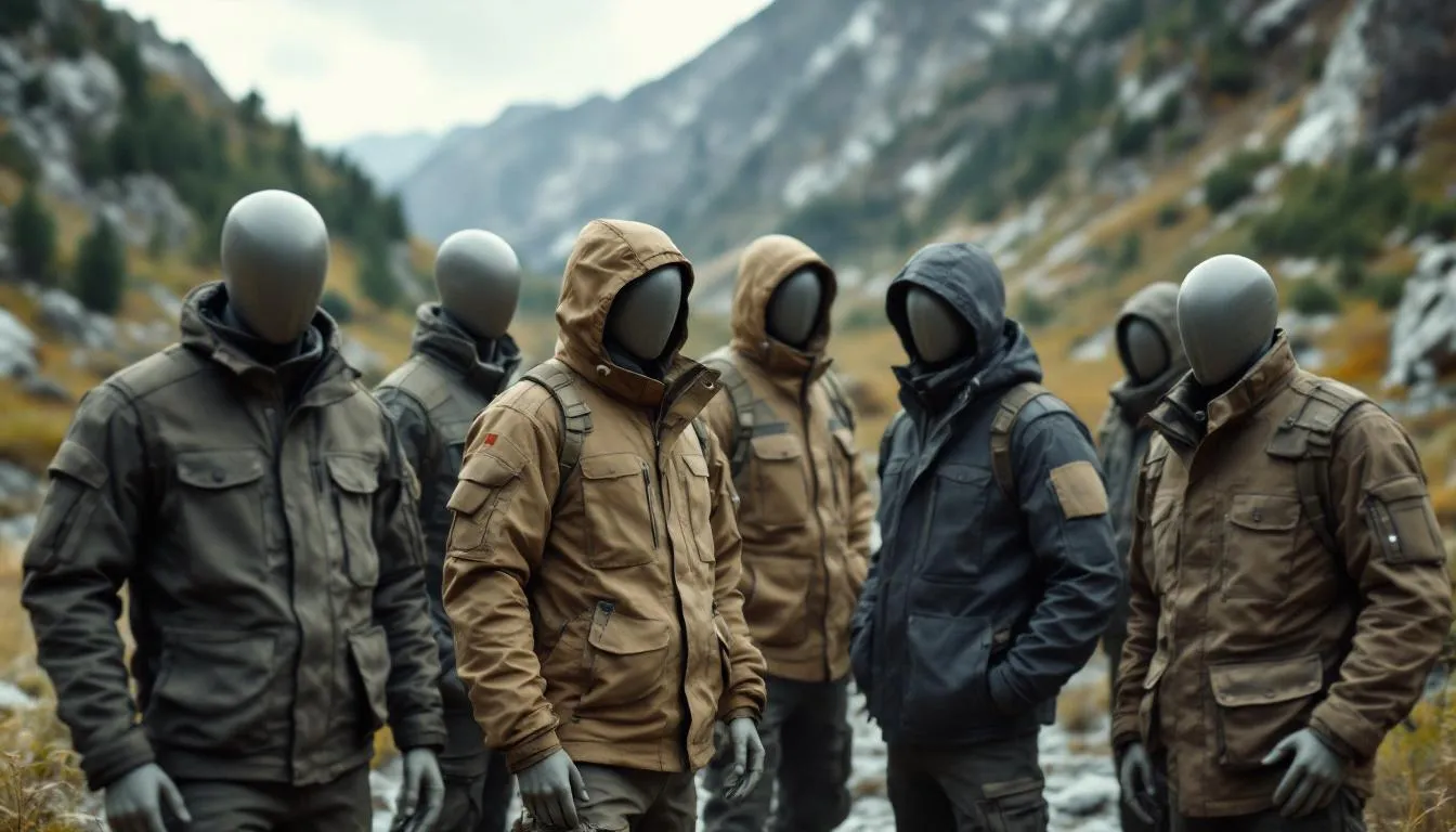 Chaquetas tácticas en entorno natural montañoso