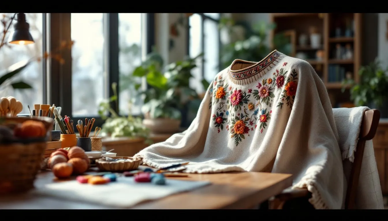 Espacio de trabajo moderno con bordados artesanales