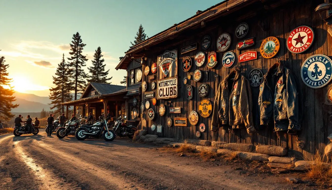 Club motero rústico al atardecer