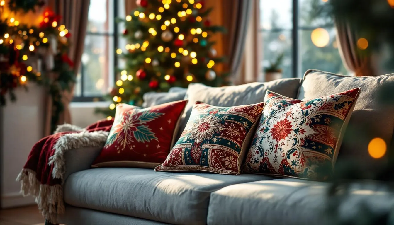 Salón acogedor decorado para Navidad