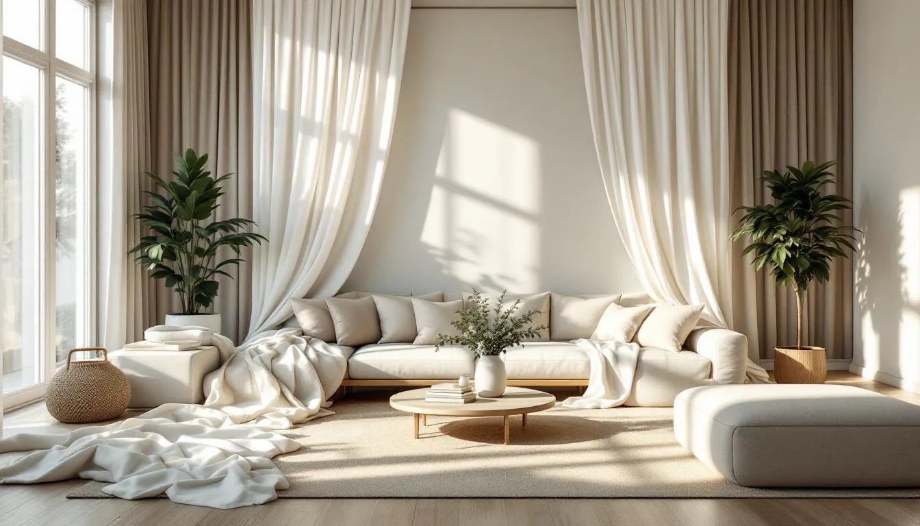 Tela de lino marfil en interior elegante