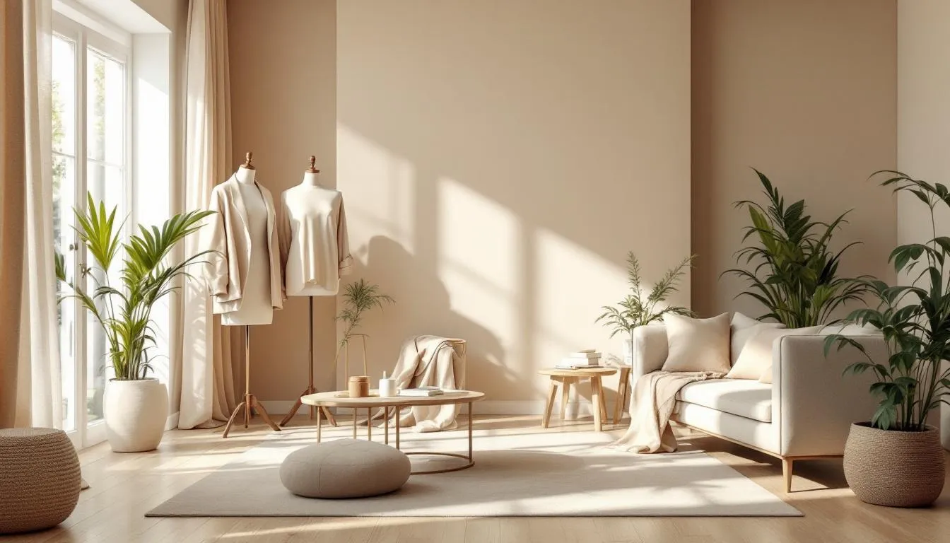 Interior elegante con moda y decoración beige