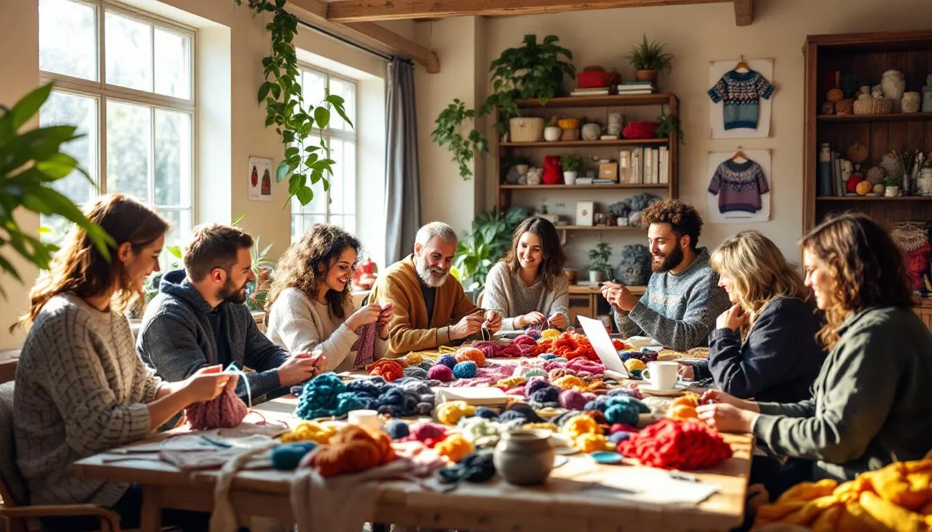 Taller acogedor de tejido con grupo diverso