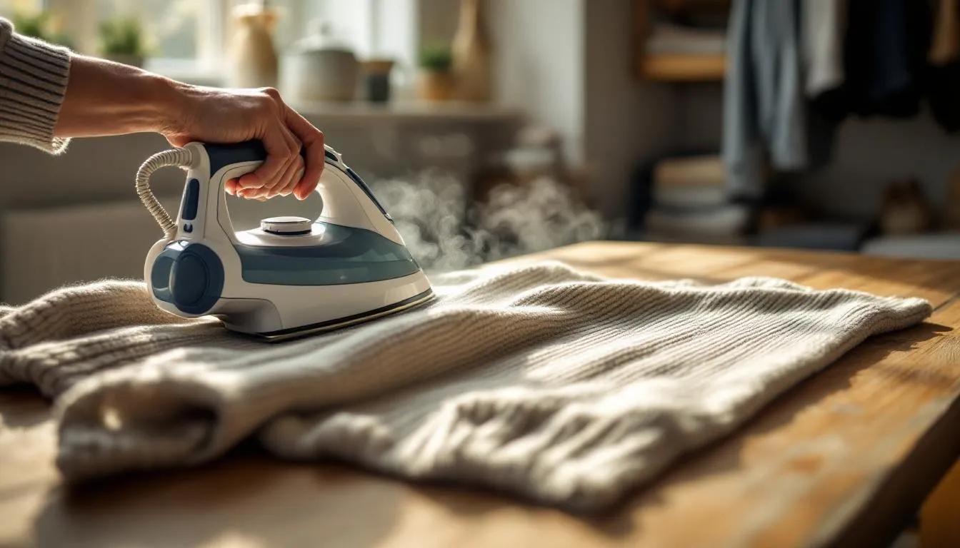 Plancha vintage planchando suéter de lana